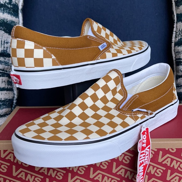 Vans Classic Slip-On Checkerboard Golden Brown/True White MENS - Picture 9 of 16